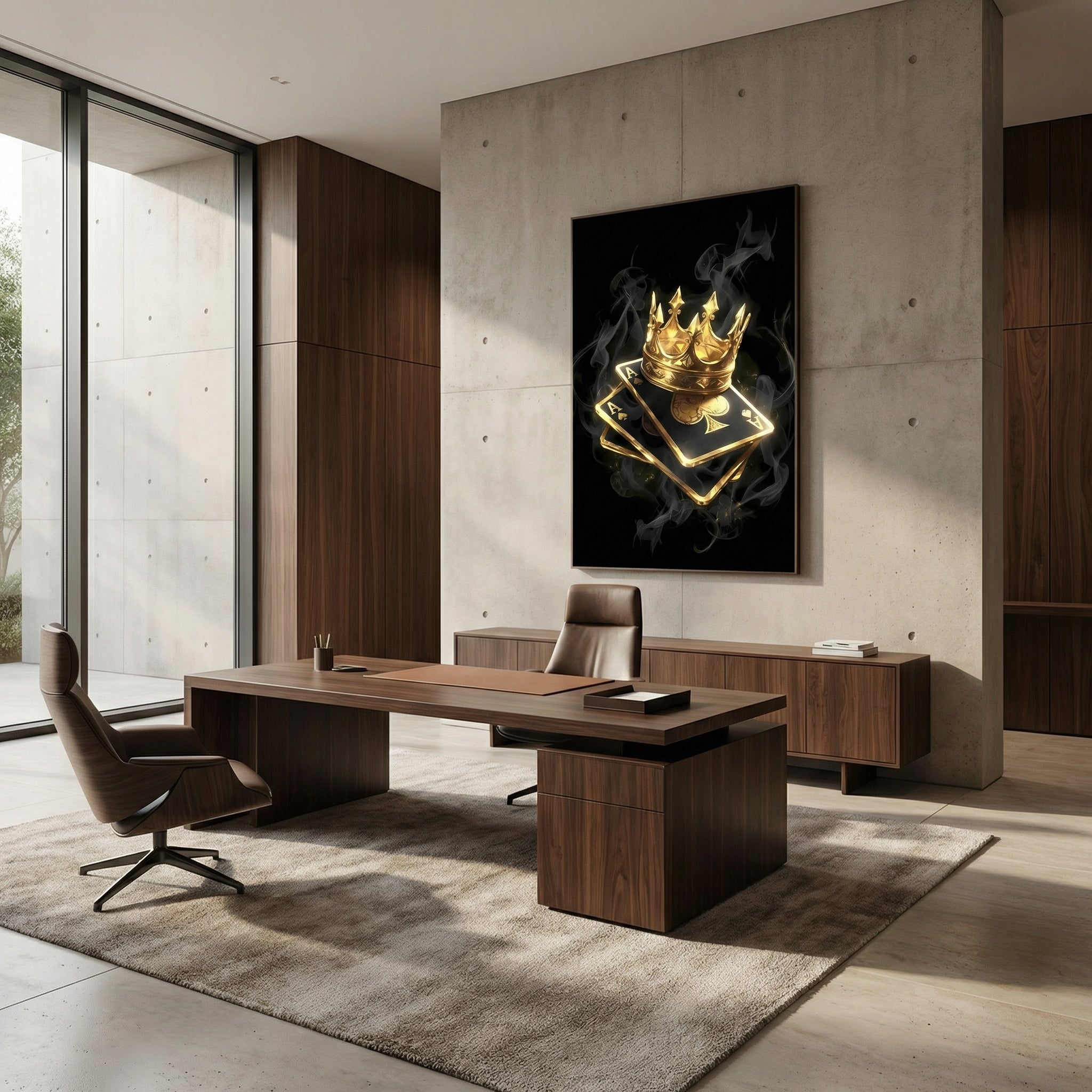 [Leinwandbild "King of Spades" – Pik Ass & Goldene Krone] - Luxus Wandbild mit 24 Karat Gold | Dark Luxury Interior & Wanddekoration.