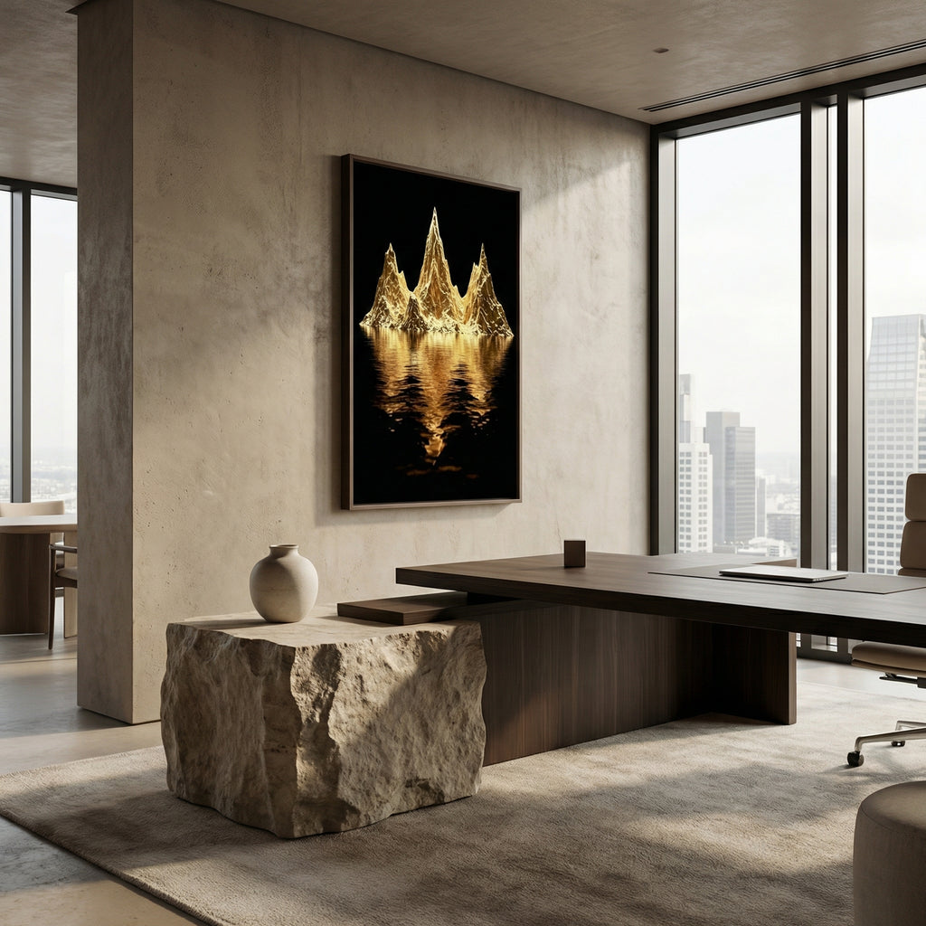 [Leinwandbild "The Golden Enigma" – Abstraktes Schwarz-Gold Wandbild] - Luxus Wandbild mit 24 Karat Gold | Dark Luxury Interior & Wanddekoration.