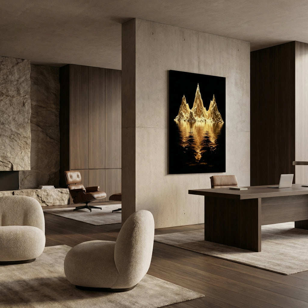 [Leinwandbild "The Golden Enigma" – Abstraktes Schwarz-Gold Wandbild] - Luxus Wandbild mit 24 Karat Gold | Dark Luxury Interior & Wanddekoration.