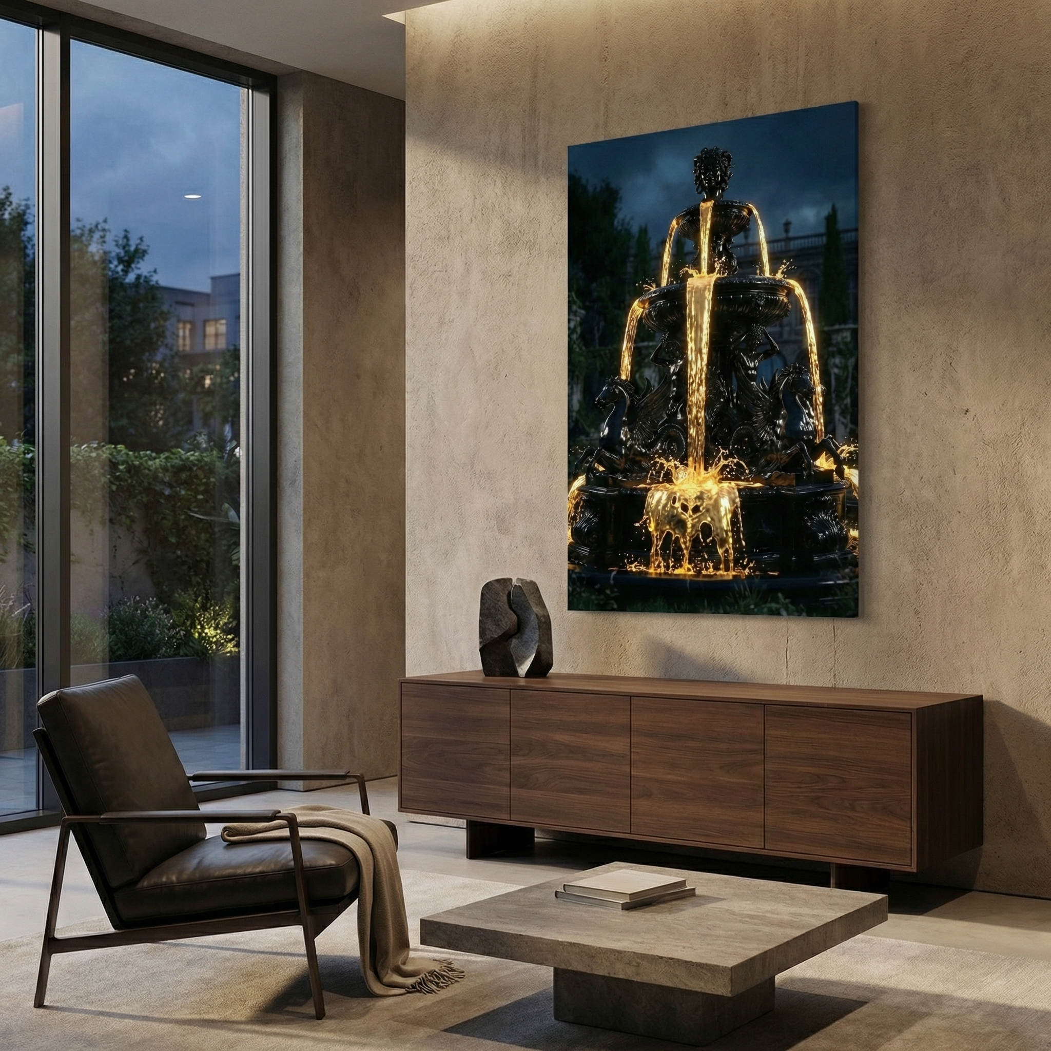 [Statement Leinwandbild "Liquid Enigma" – Tiefsinniges Luxus Wandbild für moderne Raumgestaltung & Büro] - Luxus Wandbild mit 24 Karat Gold | Dark Luxury Interior & Wanddekoration.