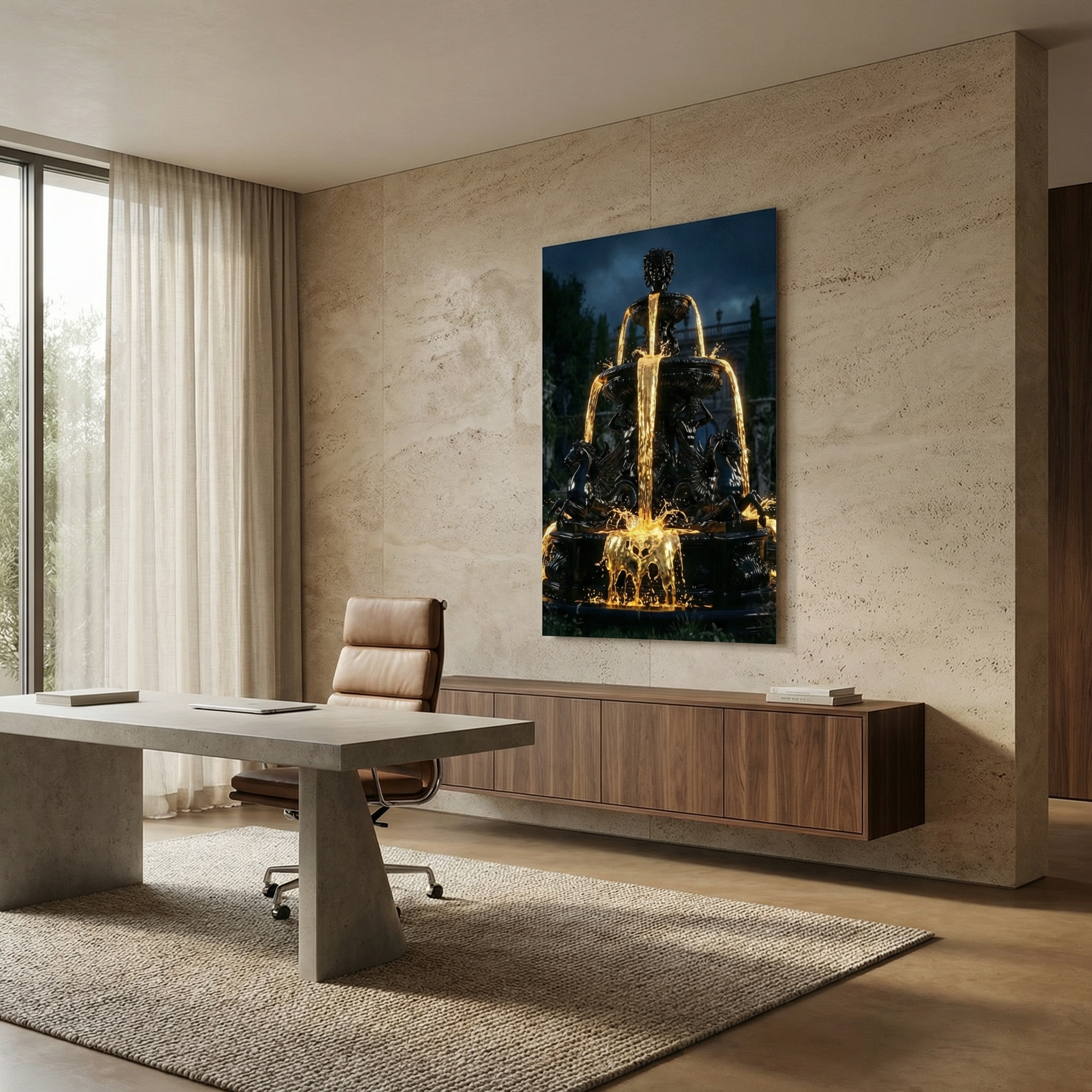 [Statement Leinwandbild "Liquid Enigma" – Tiefsinniges Luxus Wandbild für moderne Raumgestaltung & Büro] - Luxus Wandbild mit 24 Karat Gold | Dark Luxury Interior & Wanddekoration.