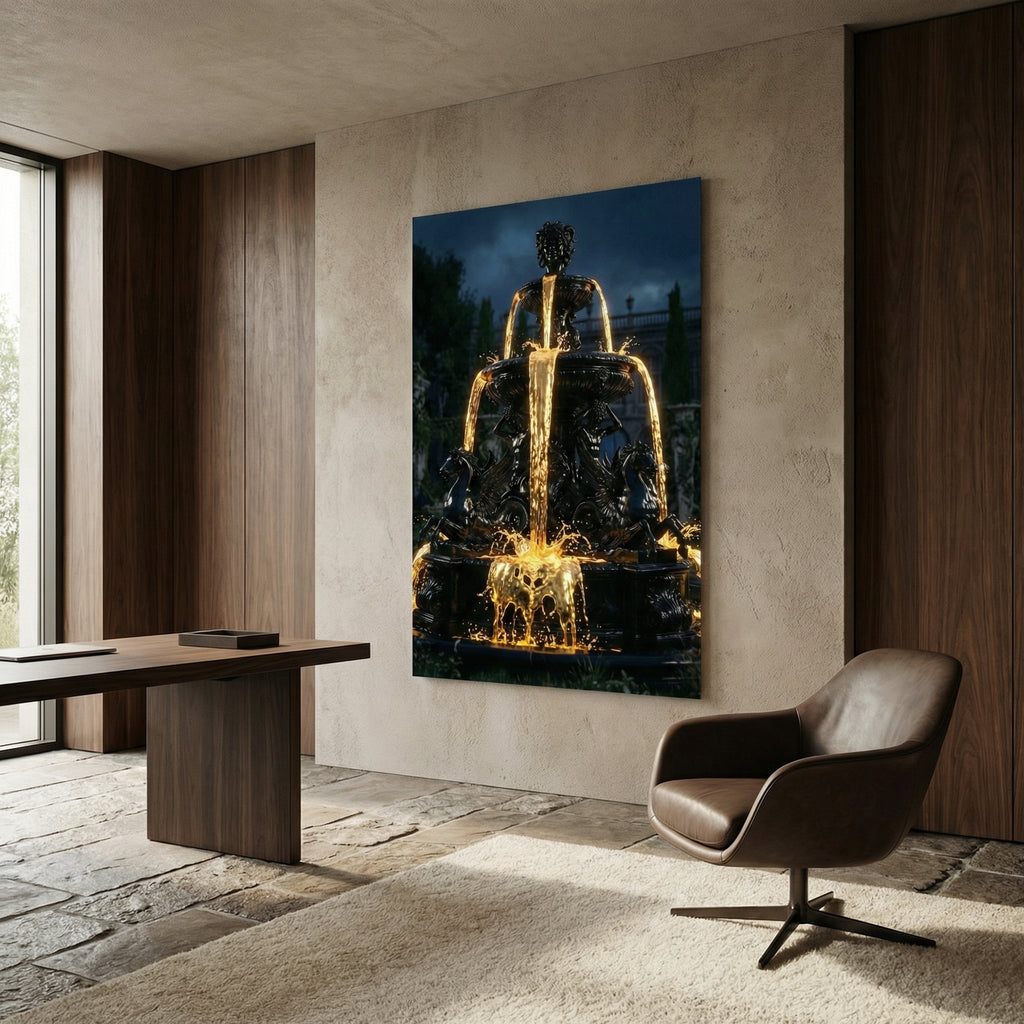 [Statement Leinwandbild "Liquid Enigma" – Tiefsinniges Luxus Wandbild für moderne Raumgestaltung & Büro] - Luxus Wandbild mit 24 Karat Gold | Dark Luxury Interior & Wanddekoration.