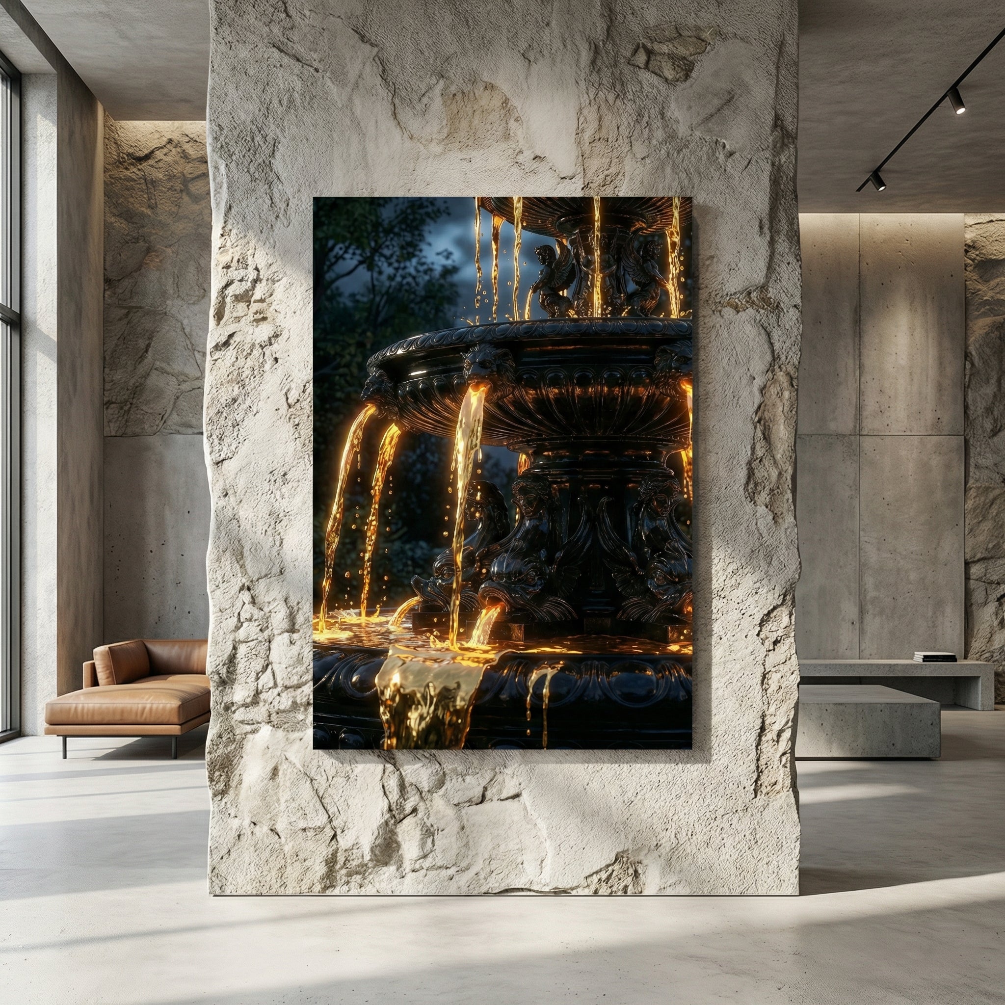 [„AURUM NOCTIS“ Die Nacht aus fließendem Gold - LAFFARTS GALLERY] - Luxus Wandbild mit 24 Karat Gold | Dark Luxury Interior & Wanddekoration.