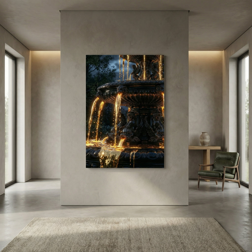 [„AURUM NOCTIS“ Die Nacht aus fließendem Gold - LAFFARTS GALLERY] - Luxus Wandbild mit 24 Karat Gold | Dark Luxury Interior & Wanddekoration.