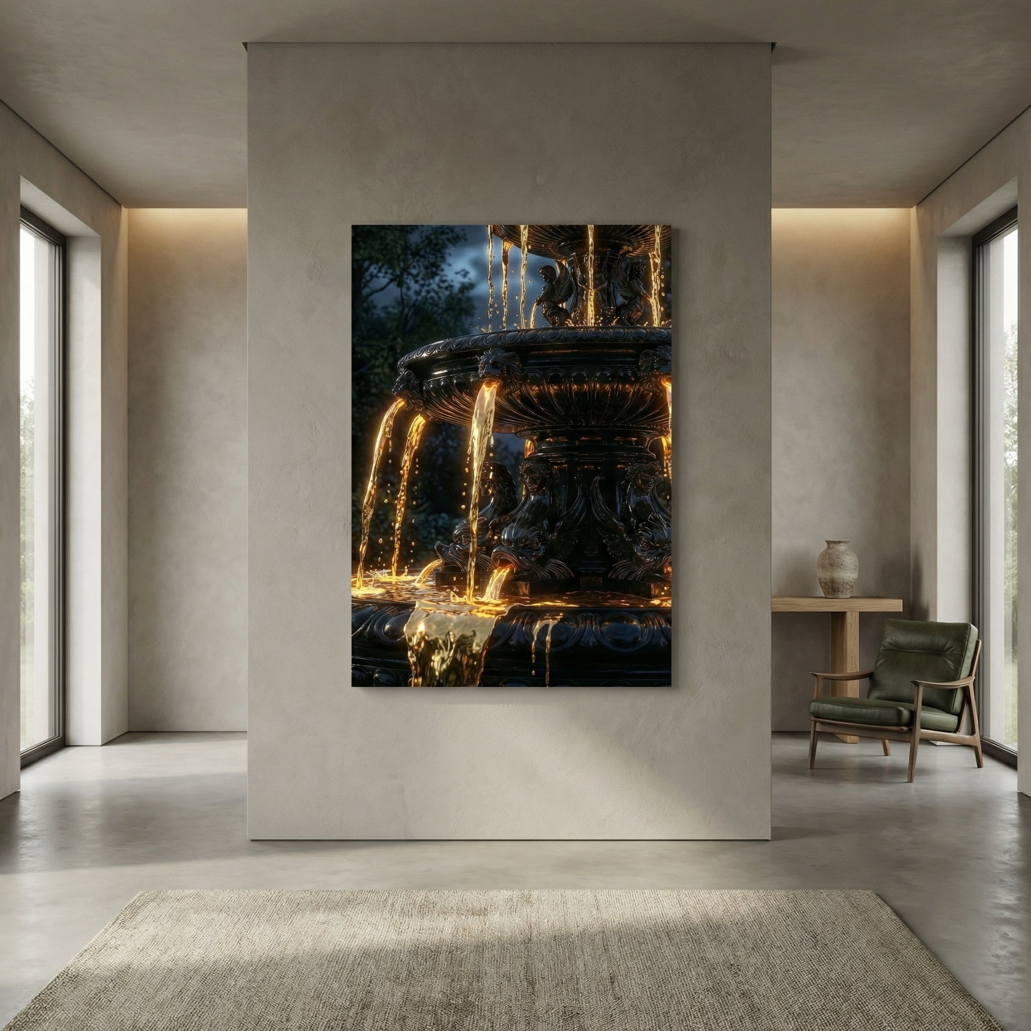 [„AURUM NOCTIS“ Die Nacht aus fließendem Gold - LAFFARTS GALLERY] - Luxus Wandbild mit 24 Karat Gold | Dark Luxury Interior & Wanddekoration.