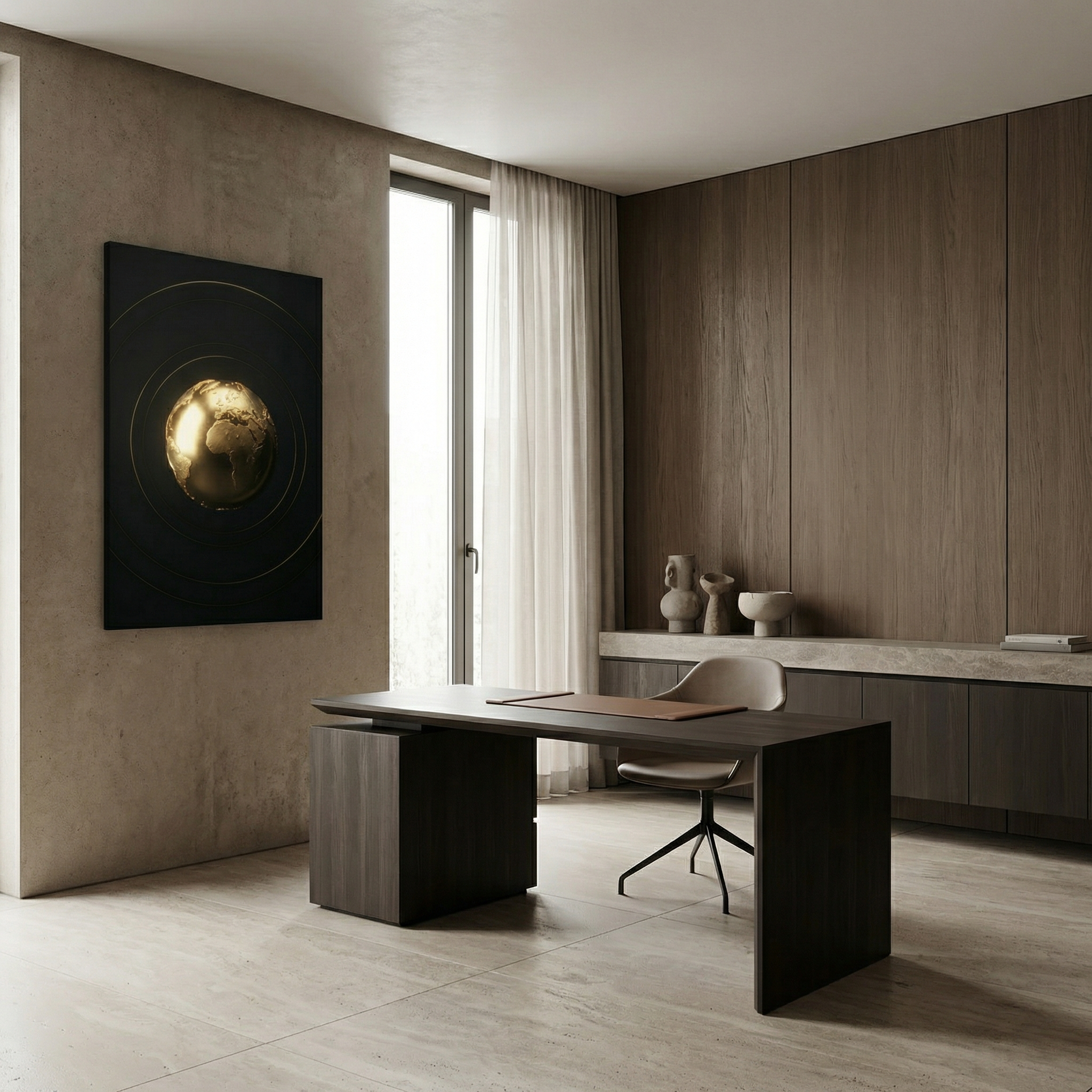 Exklusives Kunstwerk "The World Is Yours" – Modernes 3D Globus Wandbild für dezentes Status-Ambiente