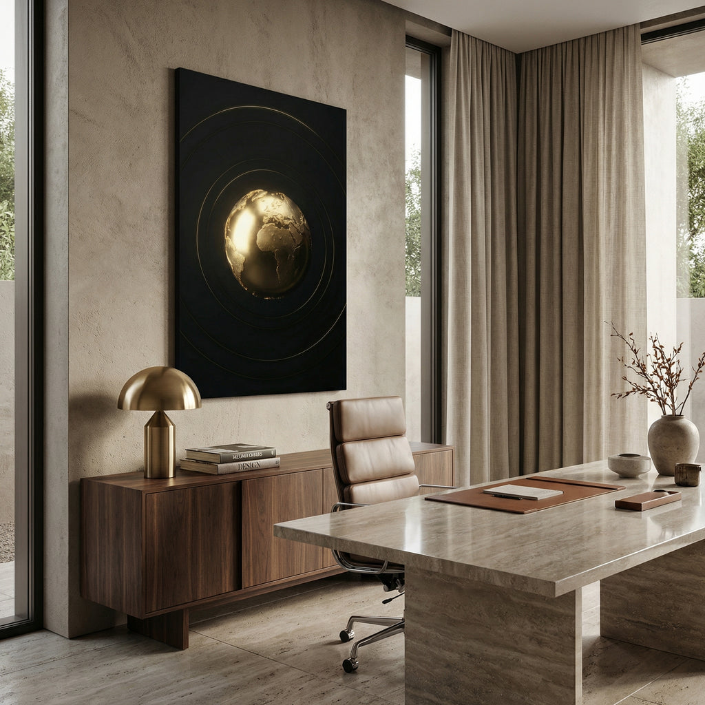 Exklusives Kunstwerk "The World Is Yours" – Modernes 3D Globus Wandbild für dezentes Status-Ambiente