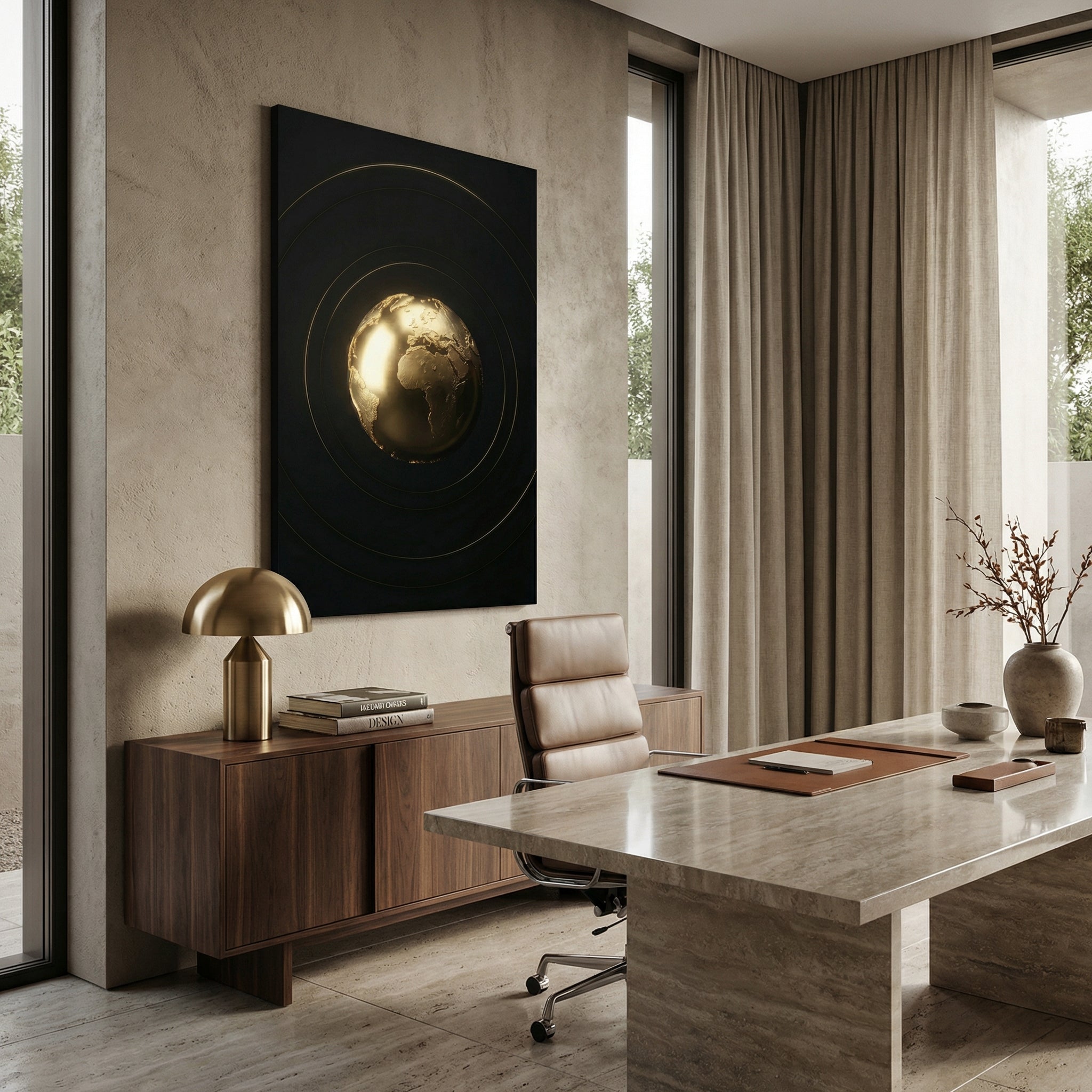 Exklusives Kunstwerk "The World Is Yours" – Modernes 3D Globus Wandbild für dezentes Status-Ambiente