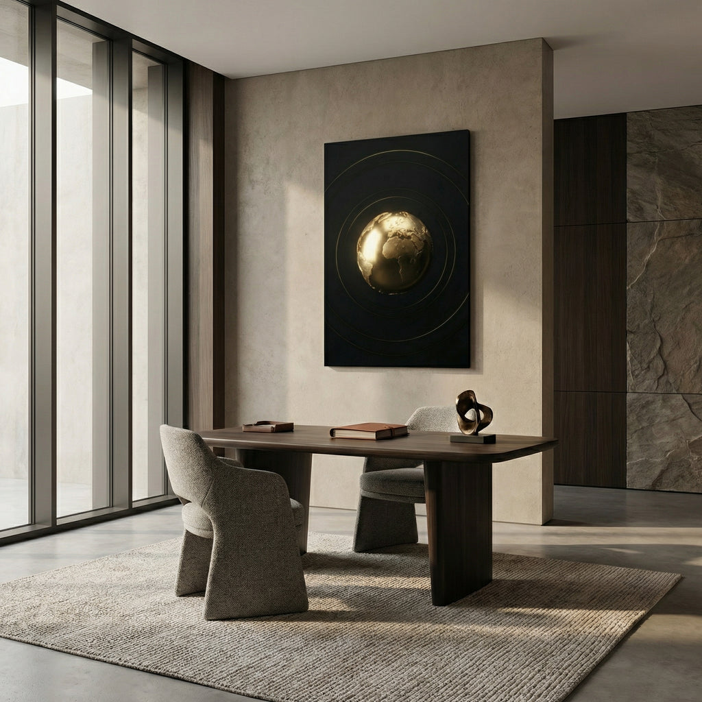 Exklusives Kunstwerk "The World Is Yours" – Modernes 3D Globus Wandbild für dezentes Status-Ambiente