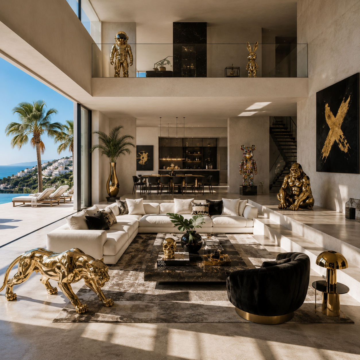 Black-Gold Panther Skulpturen als monumentaler Eingangsbereich